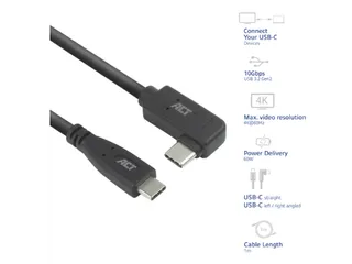 Kabel ACT USB-C standaard naar USB-C hoek 10Gbps 1m - 2