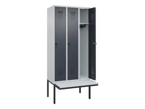 locker met bank,HxBxD 2120x900x815mm,3vak,vak B 300mm,draaigrendel