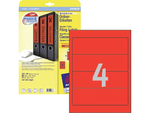 Rugetiket Avery Zweckform breed 192x61mm Rood L4766 80 stuks