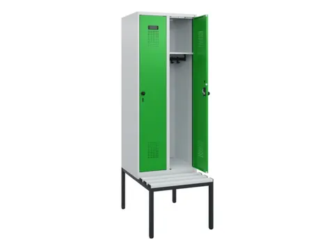locker met bank,HxBxD 1950x600x815mm,2vak,vak B 300mm,draaigrendel