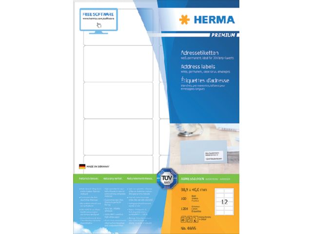 Etiket Herma 4666 88.9x46.6mm Premium Wit 1200 stuks | HermaLabels.nl