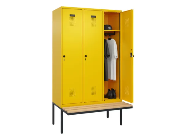 locker met bank,HxBxD 2120x1200x815mm,3vak,vak B 400mm,draaigrendel