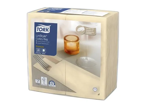 Bestekpochette Tork LinStyle 1-laags 50st duurzaam creme 509601