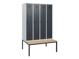 locker met bank,HxBxD 1950x1200x815mm,4vak,vak B 300mm,draaigrendel - 2