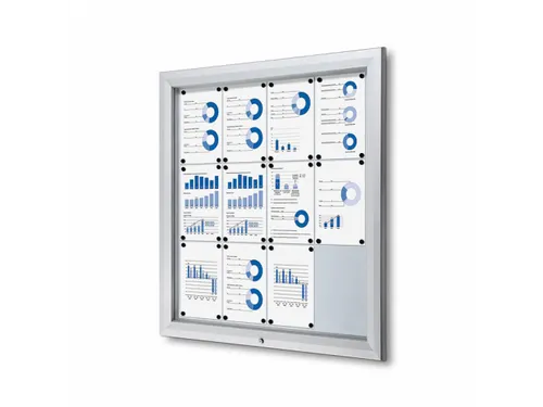 Vitrinekast mededelingenbord Outdoor 12xA4 met gasveer Zilver