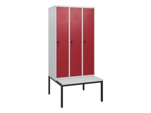 locker met bank,HxBxD 1950x900x815mm,3vak,vak B 300mm,draaigrendel