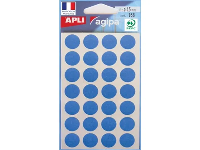 Ronde Etiketten in Etui Diameter Ø15mm, Blauw, 168 Stuks, 28 per Blad