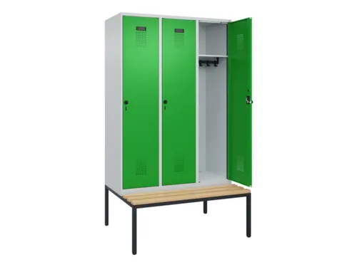 locker met bank,HxBxD 2120x1200x815mm,3vak,vak B 400mm,draaigrendel
