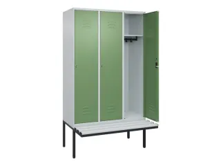 locker met bank,HxBxD 2120x1200x815mm,3vak,vak B 400mm,cil.-slot - 2