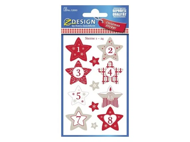 Étiquette Z-design De noël étoiles 1-24 - 3 feuilles