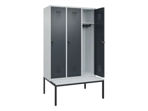 locker met bank,HxBxD 2120x1200x815mm,3vak,vak B 400mm,draaigrendel