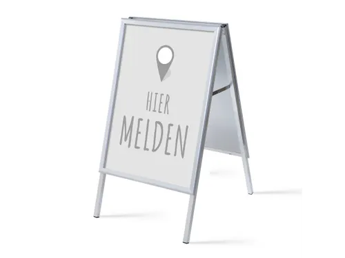 Stoepbord A1 complete set met print "Hier melden" Grijs