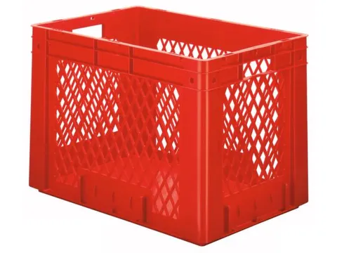 Euronorm Stapelkrat 420x600x400mm 80l Opengewerkt/Bodem Gesl. Rood