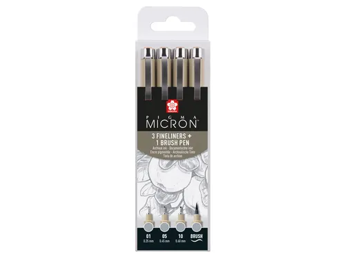 Fineliner Sakura Pigma Micron lichtgrijs set 4 maten