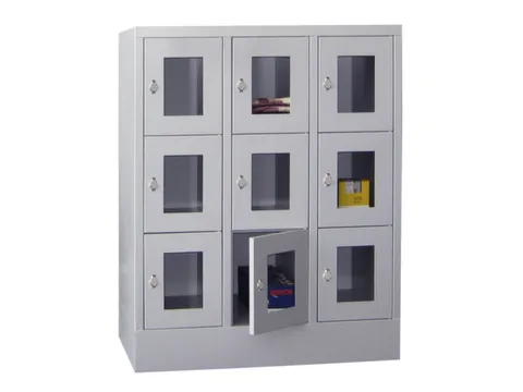 lockerkast,HxBxD 1187x900x500mm,3x3vakken,RAL7035,front RAL6011