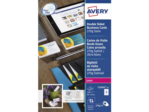 Visitekaart Avery C32026-25 2-zijdig 270gr 85x54mm 250stuks