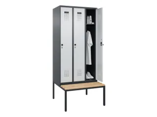 locker met bank,HxBxD 2120x900x815mm,3vak,vak B 300mm,draaigrendel - 1