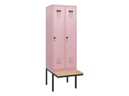 locker met bank,HxBxD 1950x600x815mm,2vak,vak B 300mm,draaigrendel