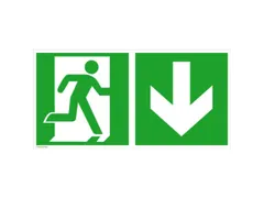 borden voor vluchtroutesignalering,nooduitgang rechts,pijl omlaag,PVC