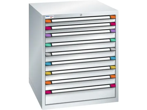ladekast,HxBxD 1000x805x695mm,9lade(n),cil.-slot,RAL7035,front RAL7035