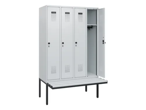 locker met bank,HxBxD 1950x1200x815mm,4vak,vak B 300mm,draaigrendel
