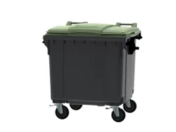 Container 1100 liter vlak deksel Grijs Groen Kunststof
