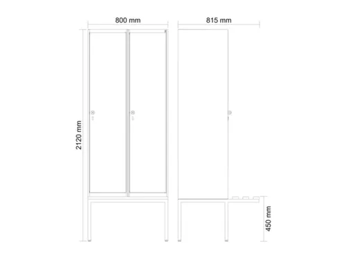 locker met bank,HxBxD 2120x800x815mm,2vak,vak B 400mm,draaigrendel
