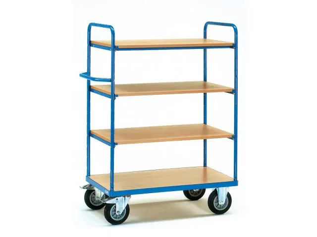 Etagewagens 8202 4 Etages Hout 600kg Laadvlak 1000x700mm Ral5007