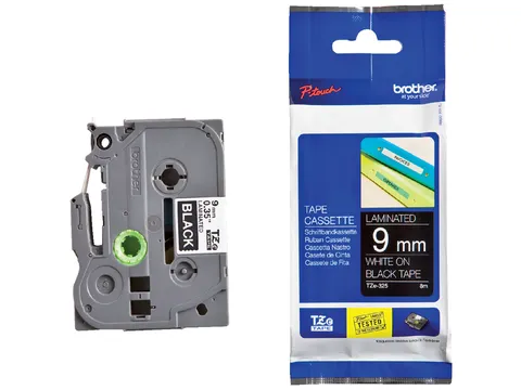 Labeltape Brother P-touch TZe-325 standaard 9mm wit op zwart