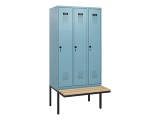 locker met bank,HxBxD 1950x900x815mm,3vak,vak B 300mm,draaigrendel - 2