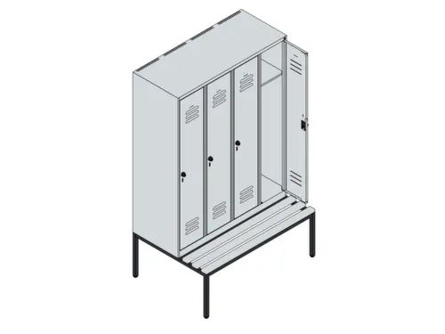locker met bank,HxBxD 1950x1200x815mm,4vak,vak B 300mm,draaigrendel