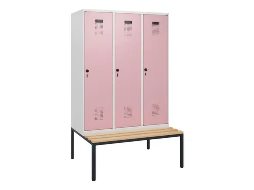 locker met bank,HxBxD 1950x1200x815mm,3vak,vak B 400mm,draaigrendel