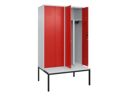 PBM-locker met bank,HxBxD 2120x1200x815mm,4vak,vak B 300mm,cil.-slot