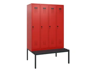 locker met bank,HxBxD 1950x1200x815mm,4vak,vak B 300mm,draaigrendel - 2