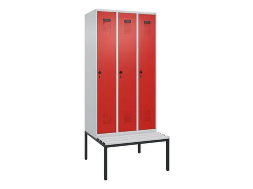 locker met bank,HxBxD 2120x900x815mm,3vak,vak B 300mm,draaigrendel