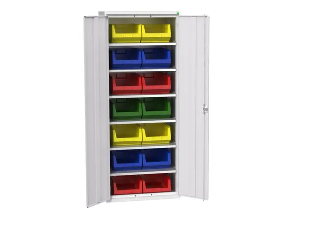 Systeemkast 2000x800x550mm 14bakken 6xlegbord RAL7035