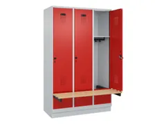 locker met bank,HxBxD 1950x1200x815mm,3vak,vak B 400mm,draaigrendel