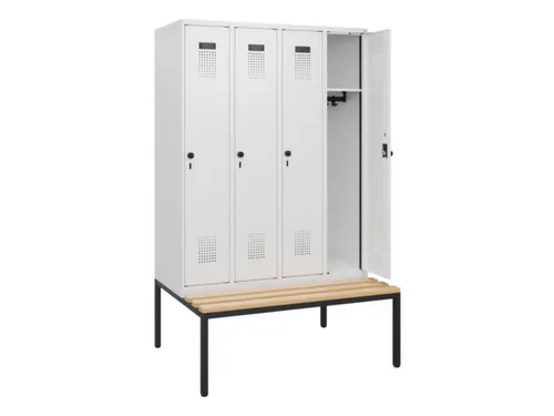 locker met bank,HxBxD 1950x1200x815mm,4vak,vak B 300mm,draaigrendel