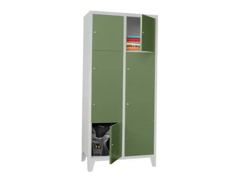 lockerkast,HxBxD 1850x800x500mm,2x4vakken,RAL7035,front RAL6011