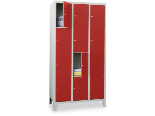 lockerkast,HxBxD 1850x900x500mm,3x4vakken,RAL7035,front RAL3000