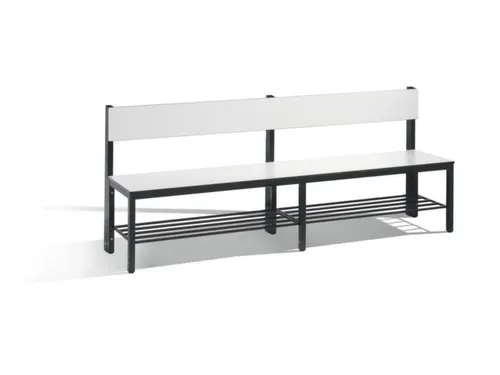 omkleedbank,HxLxD 796x2000x407mm,HPL wit,frame staal RAL7021,leuning
