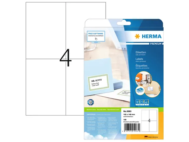 HERMA 5063 Premium Adresetiketten A4 105x148mm (A6) Wit 100 stuks