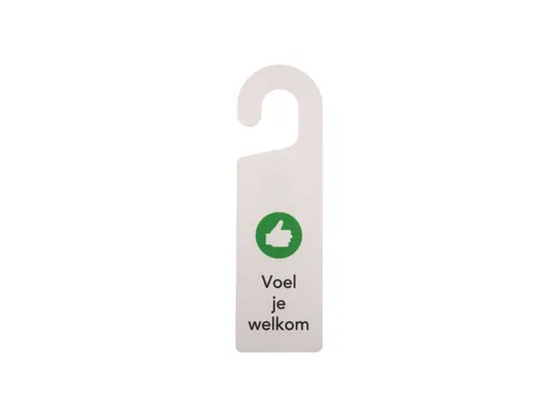 Kunststof deurhanger 250x75mm Voel je welkom - Nu even niet Wit