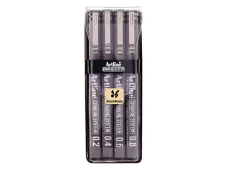 Fineliner Artline technisch etui met 0.2-0.4-0.6-0.8mm zwart - 2