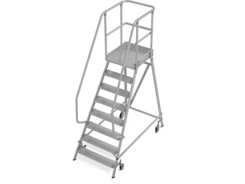 bordestrap,verrijdbaar,bordes H 1,95m,8treden,aluminium,4zwenkwielen