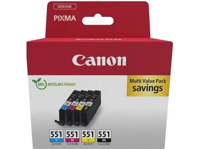 CLI-551 4-kleureninktcartridge 6509B016 Zwart Cyaan Geel Magenta