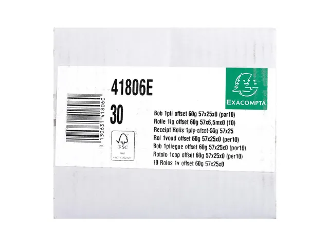 Rollen voor rekenmachines 57x25x0x6,5 1-Laags