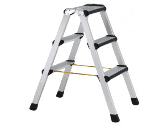 trapladder,beide zijden,2x3treden,m. bekleding,balk L 0,84m,aluminium