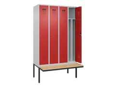locker met bank,voor scheiding van kleding,HxBxD 2120x1200x815mm,4vak