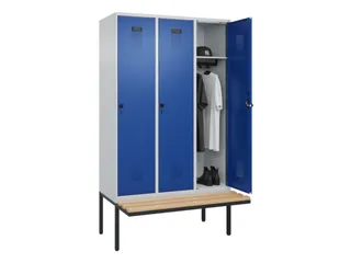 locker met bank,HxBxD 2120x1200x815mm,3vak,vak B 400mm,draaigrendel - 1